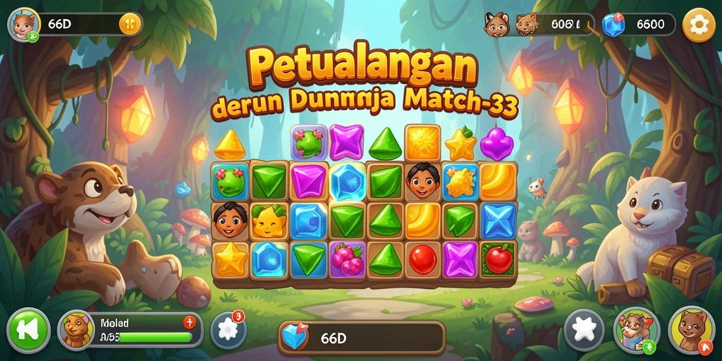 Tangkapan layar utama 66D menampilkan aksi gameplay Match-3 yang mendebarkan.