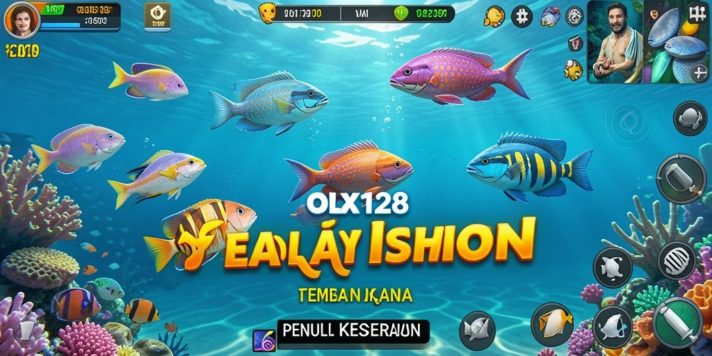 Tampilan gameplay yang seru di OLX128, menembak ikan dengan berbagai senjata.