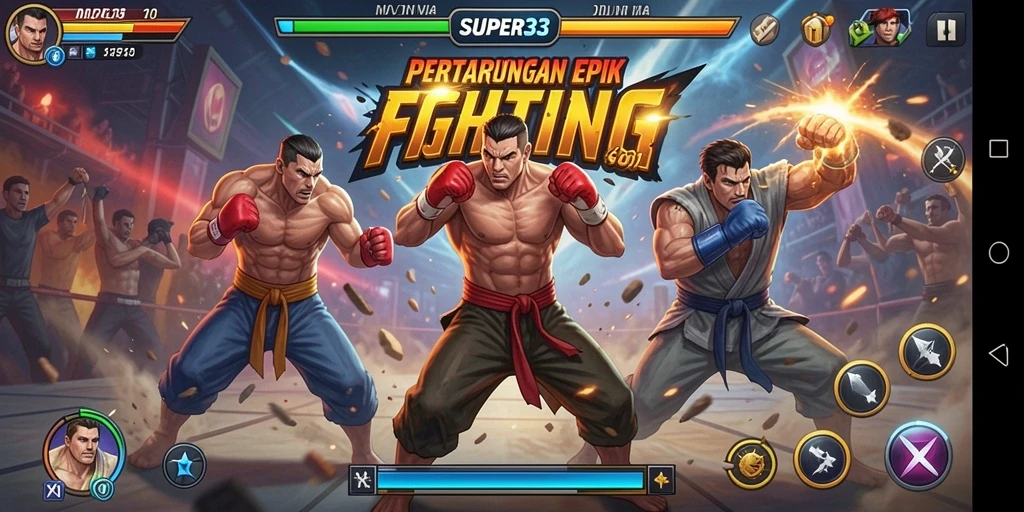 Tampilan menegangkan dari pertarungan di game Fighting SUPER33.